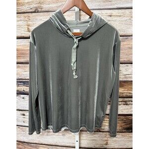 NIC + ZOE Women's Long Sleeve Velvet Luxe Hoodie in Caper Green Sz Medium
